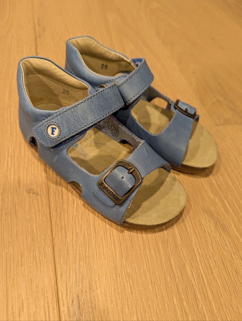 Light Blue Kids Leather Buckle Sandals